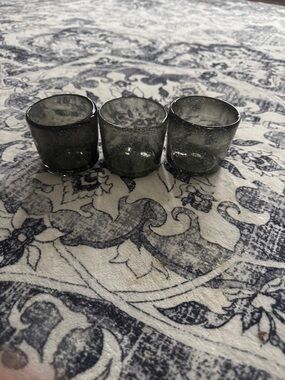 Smoky Gray Glass Votive Candle Holders - Set of 3